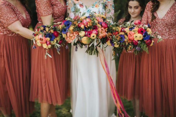 Bright colorful modern wedding flowers