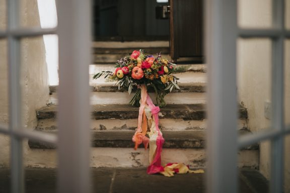 Bright colorful modern wedding flowers