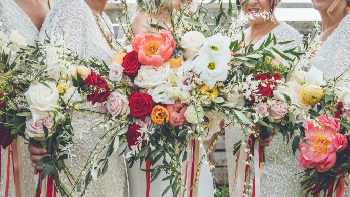 Bright colorful modern wedding flowers